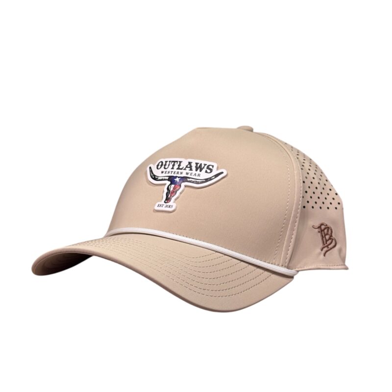 Outlaws Western Wear® Tan Curved Bill Performance Cap - PVC Texas Logo Patch Exclusive - OBBPVC-01