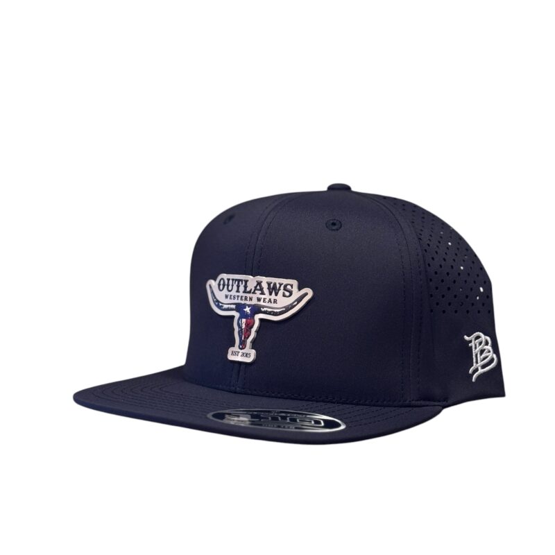 Outlaws Western Wear® Black Flat Bill Performance Cap - PVC Texas Logo Patch Exclusive OBBPVC-16