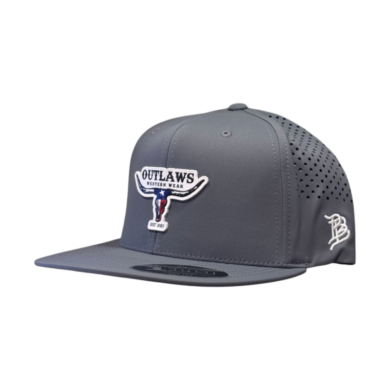 Outlaws Western Wear® Grey Flat Bill Performance Cap - PVC Texas Logo Patch Exclusive OBBPVC-10