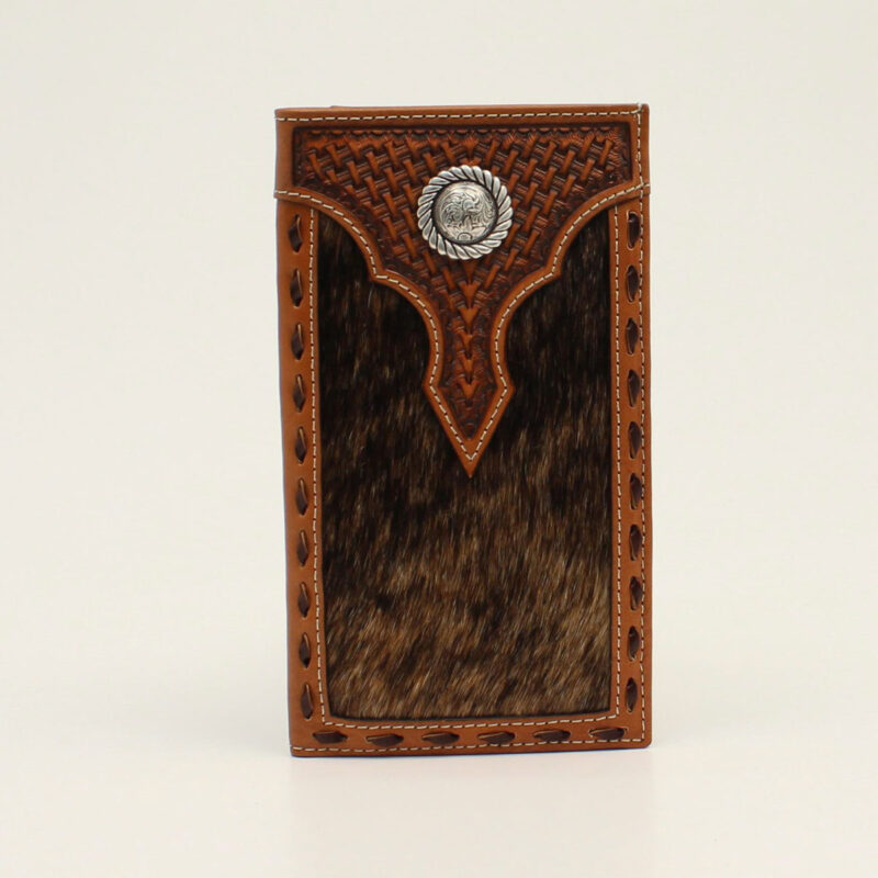 Ariat Rodeo Basket Weave Calf Hair Concho Brown Wallet A3546402