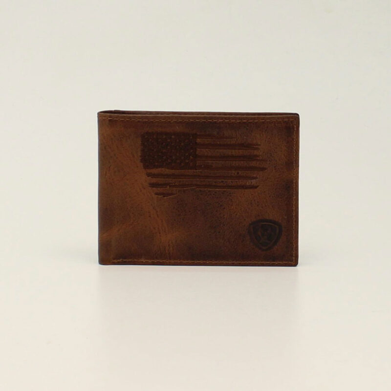 Ariat Distressed Brown Leather U.S.A. Flag Bifold Wallet A3545602