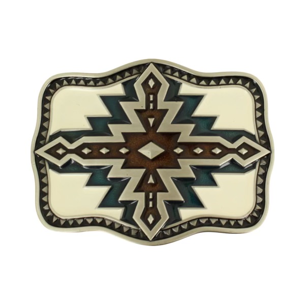 Nocona Buckle Rectangle  Smooth  Edge  Ivy  Navy  Brown Epoxy  Western  Antique Silver Belt Buckle 37997