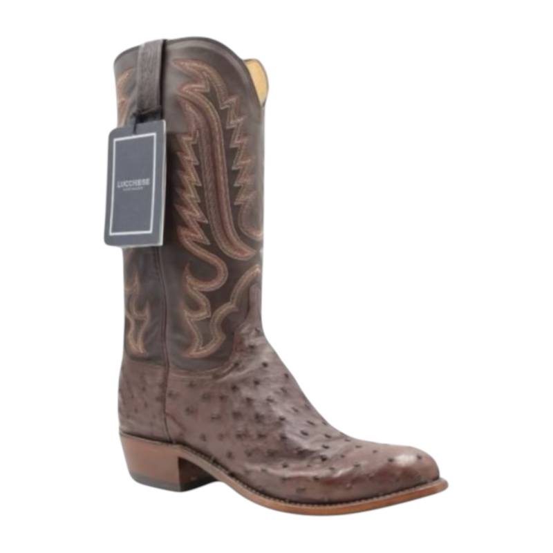 Men's Lucchese Full Quill Ostrich Sienna Round Toe  Boots N1154