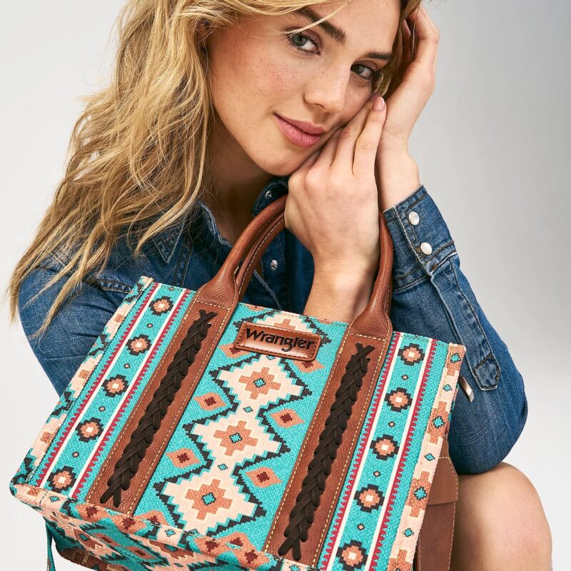 Wrangler Southwestern Print Cross Body Canvas Mini Tote in Turquoise WG2203-8120STQ