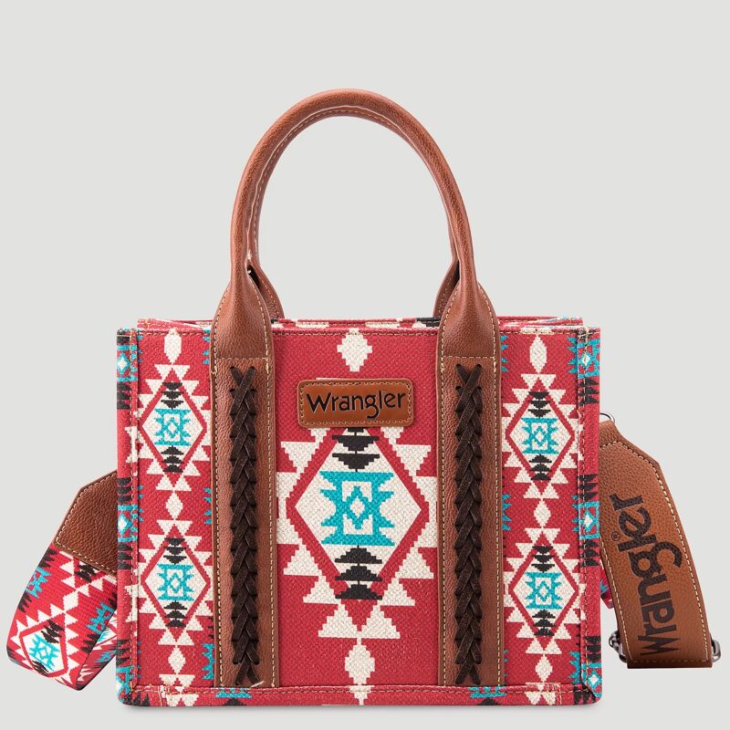 Wrangler Southwestern Print Cross Body Canvas Mini Tote in Burgundy WG2203-8120BDY