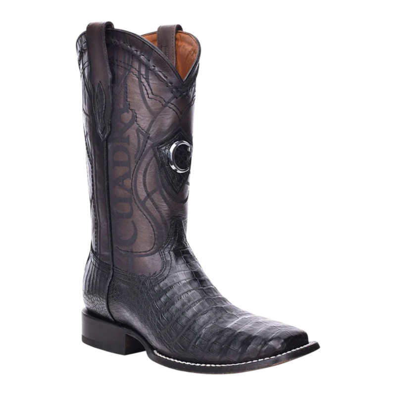 Men's Cuadra Black Caiman Wide Square Toe Cowboy Boots CU419