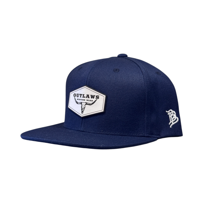 Outlaws Western Wear® Flat Bill Cap - Leather White Classic Patch Exclusive OBBLEA-11