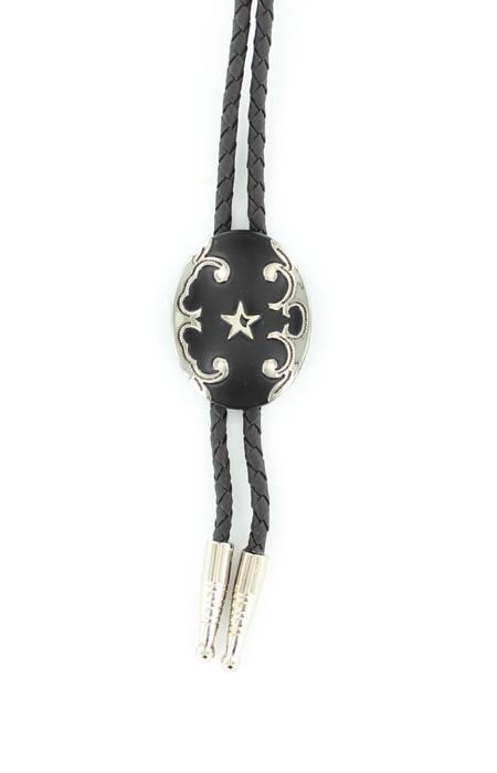 Silver Black Oval Concho Bolo Tie 22744