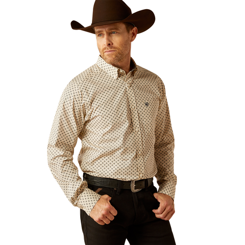 Men's Wrinkle Free Fraiser Fitted Cream Button Up Shirt 10053906