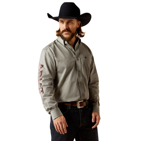 Men's Ariat Team Logo Twill Classic Fit Grey Black Shirt 10053953