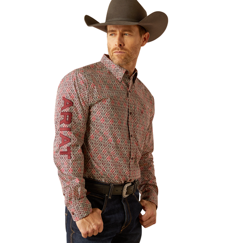 Men's Ariat Team Omega Fitted Red Burgundy Shirt 10054053