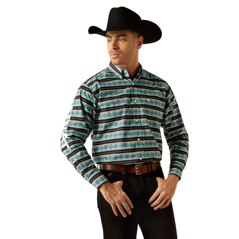 Men's Ariat Team Logo Osborne Classic Fit Turquoise White Shirt 10054054