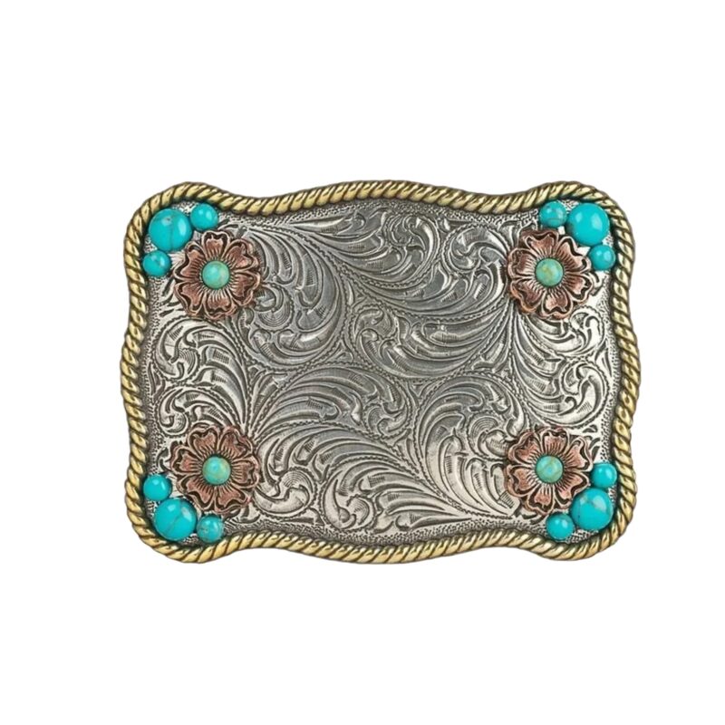 Ladies Blazin Roxx Flower Accent & Turquoise Stones Belt Buckle 37929