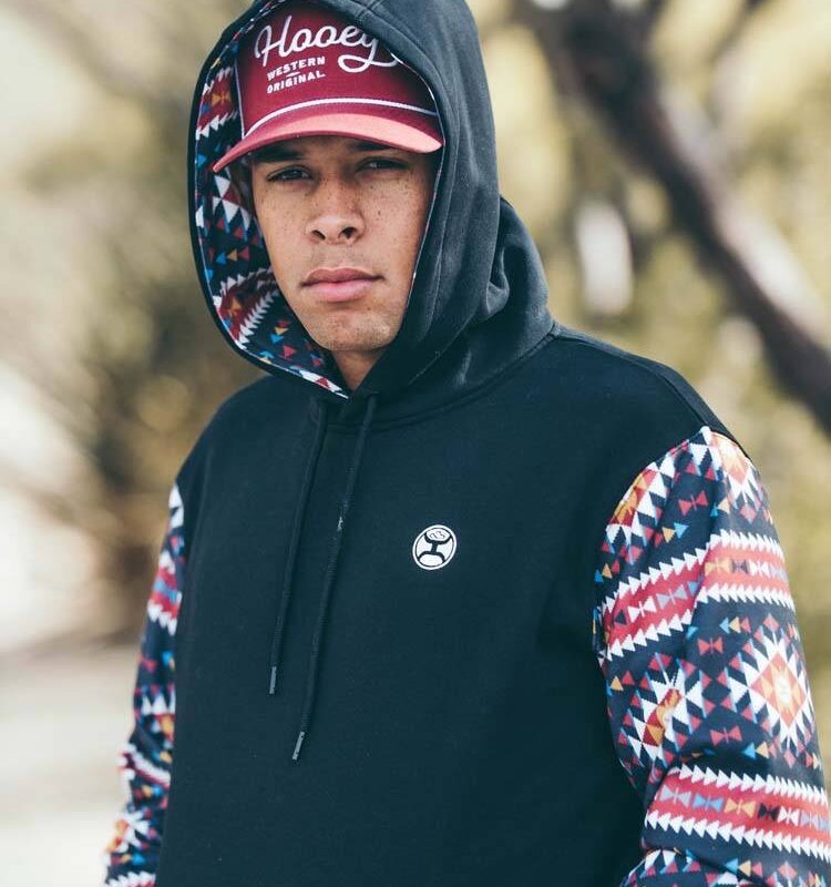 Men's Hooey Summit Black With Red and Tan Aztec Hoodie HH1191BKRD