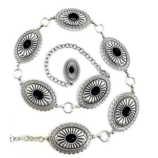 Women's Ariat Black Oval Conchos Chain Belt A1515801