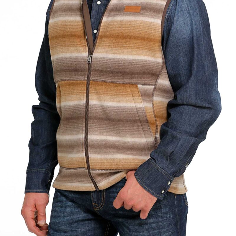 Men's Cinch Striped Brown Fleece Vest MWV1585001