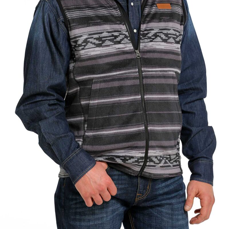 Men's Cinch Striped Polar Fleece Black Vest MWV1585002