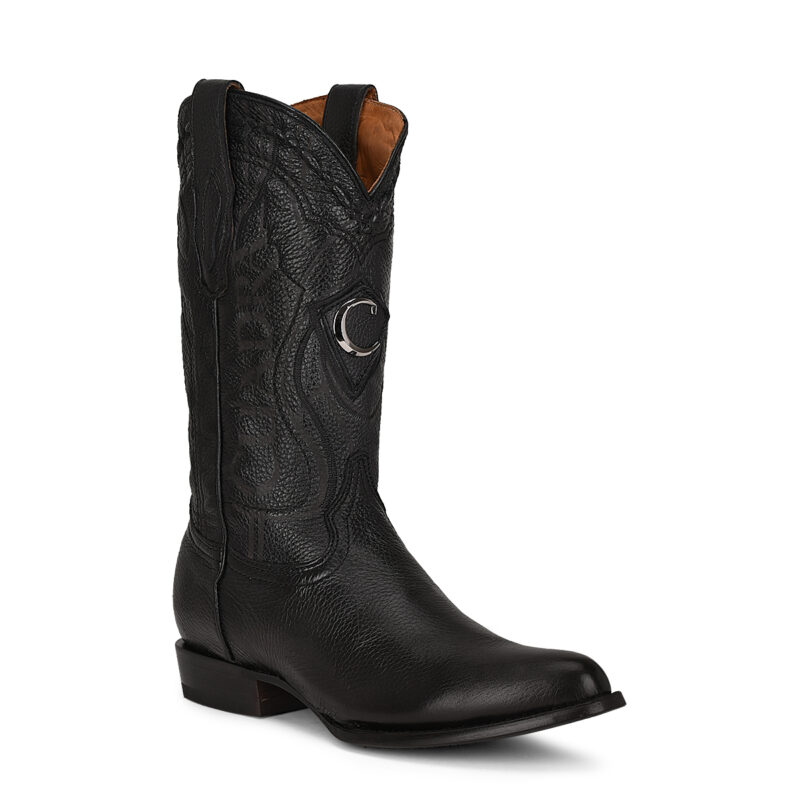 Men's Cuadra Black Deer Round Toe Cowboy Boots CU682