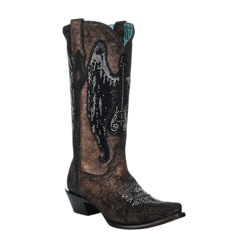 Women's Corral Crystals Winged Guitar Black & Bronze Cowboy Boots A4613
