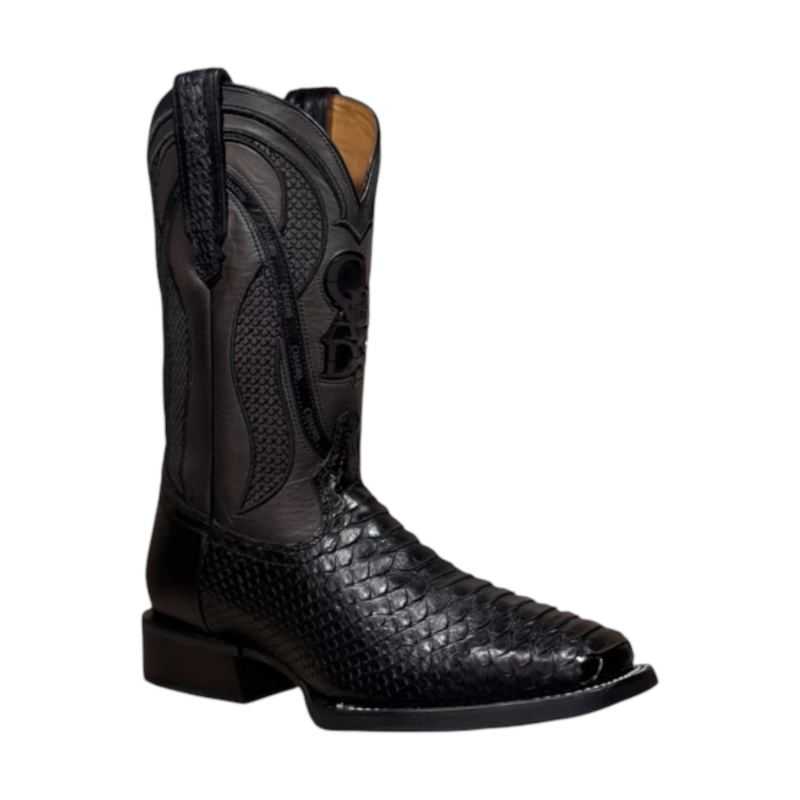Men's Cuadra Genuine Black Python Square Toe Boots CU668