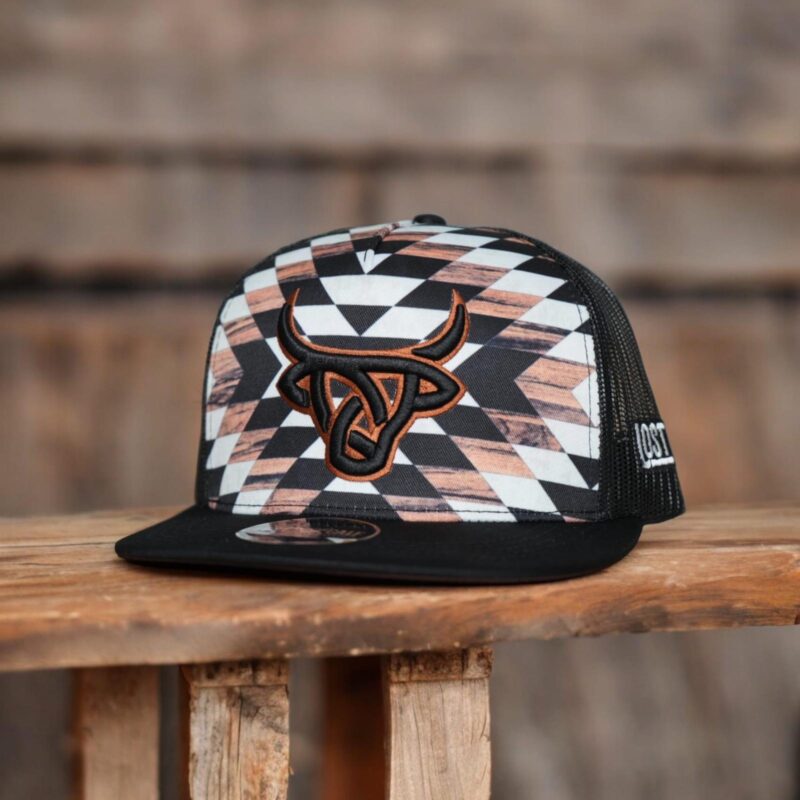 Lost Calf Flat Bill Black / White / Brown Multicolor Print Cap
