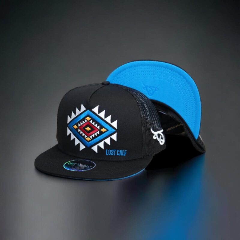Lost Calf Flat Bill Black w/ Multicolor Southwest Pattern Cap