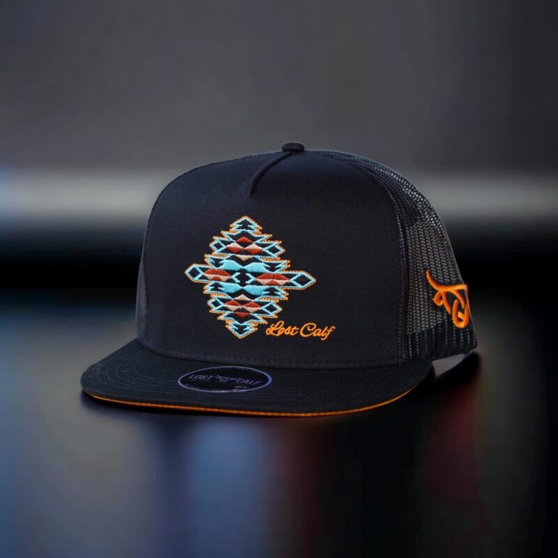 Lost Calf Flat Bill Black w/ Multicolor Southwest Patch Cap