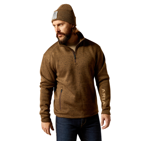 Men's Ariat Caldwell Logo Dark Brown Heather 1/4 Zip Sweatshirt 10052972