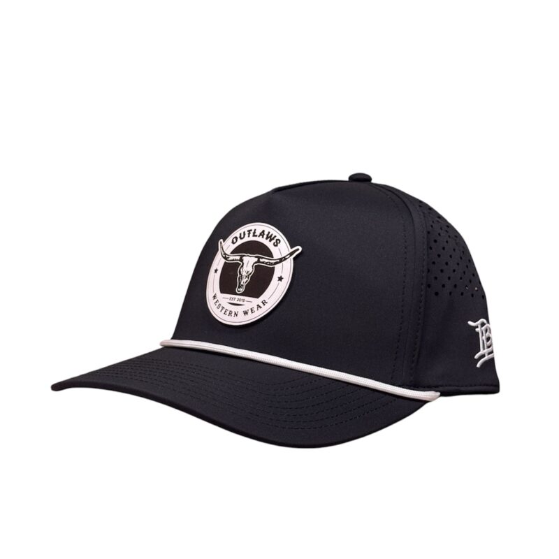 Outlaws Western Wear® Black Curved  Performance Cap - Leather Circle Patch Exclusive OBBLEA-05