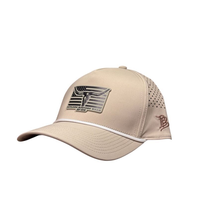 Outlaws Western Wear® Tan Curved Performance Cap - PVC U.S.A. Patch Exclusive OBBPVC-04