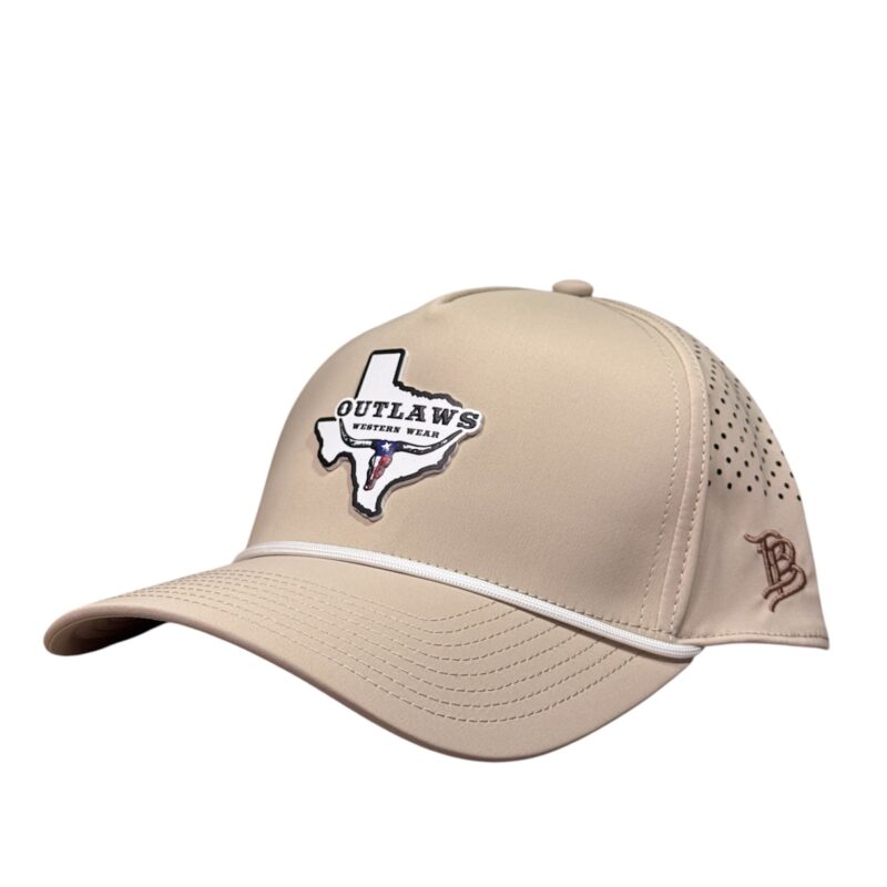 Outlaws Western Wear® Tan Curved Performance Cap - PVC Texas Map Patch Exclusive OBBPVC-02