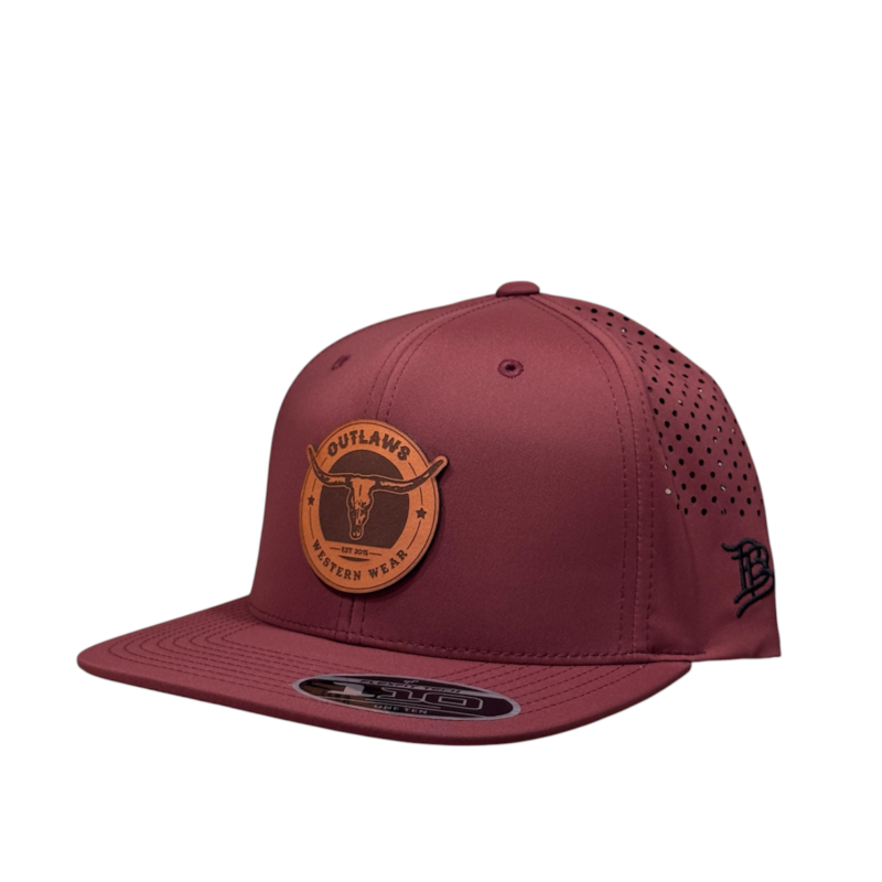 Outlaws Western Wear® Flat Bill Performance Cap – Leather Circle Patch Exclusive OBBLEA-28