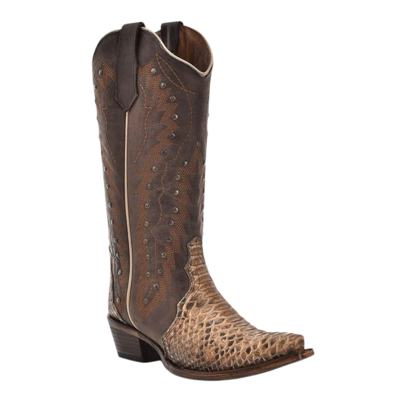 Women's Circle G Python & Studs Chocolate Brown Western Boots L6045