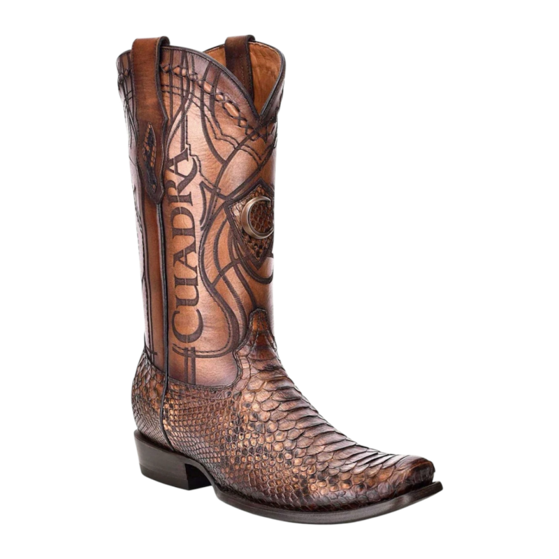 Men's Cuadra Narrow Square Toe Brown Python Boots CU401