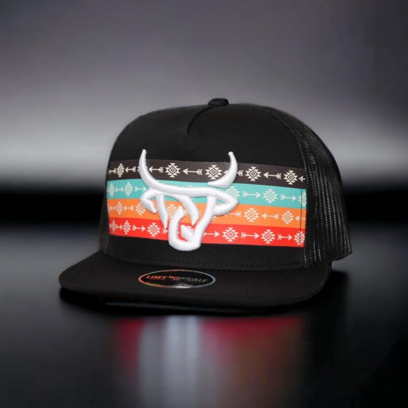 Lost Calf Flat Bill Black w/Multicolor Southwest Arrow Print Cap