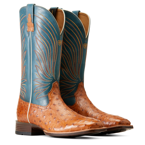 Men's Ariat Brandin' Ultra Western Antique tan Full Quill Ostrich Cowboy Boots 10046963