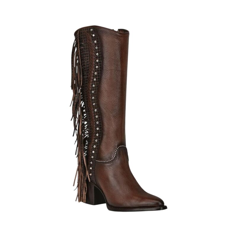 Women's Cuadra Tall Western Style Fringe Brown Boots CU695