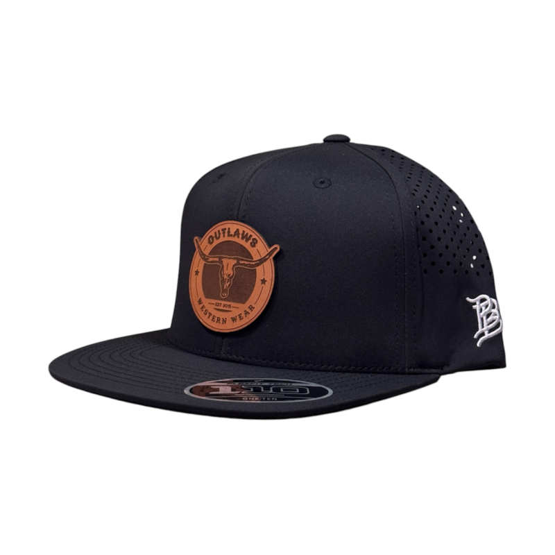 Outlaws Western Wear® Black Flat Bill Performance Cap - Natural Circle Natural Patch Exclusive OBBLEA-30