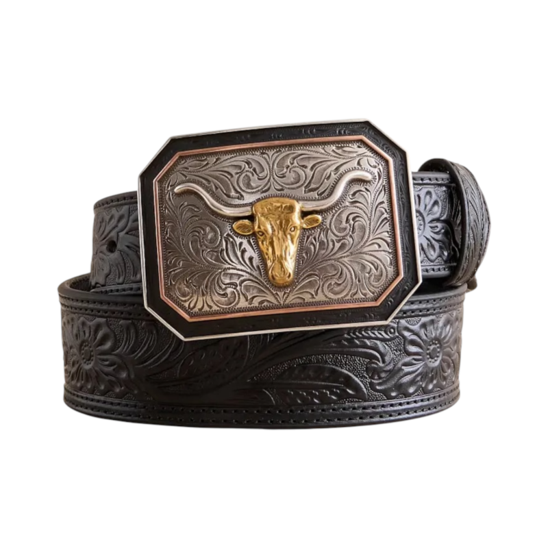 Men's Ariat Floral Embossed Black Skull Belt A1043201