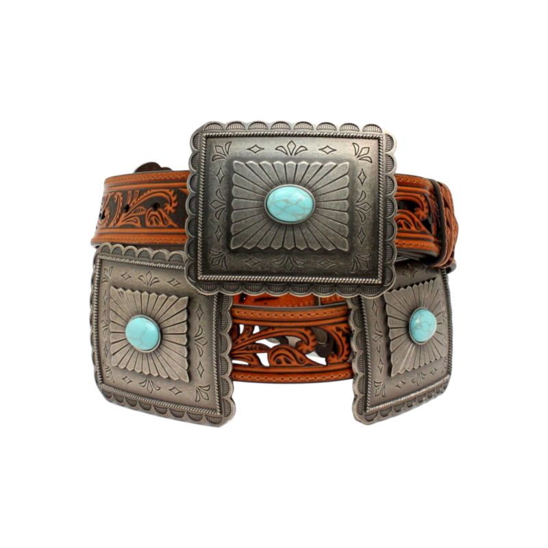 Women's Ariat Western Belt Leather Pierced Rectangle Conchos Tan A1532108