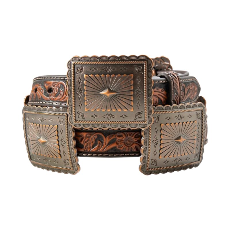 Women's Ariat 1" Floral Embossed Scalloped Conchos Brown Belt A1567902