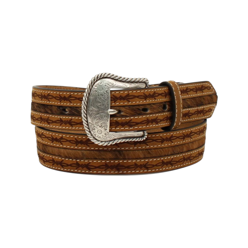 Men's Nocona Calf Hair Barbwire Design Brown Belt N2410208