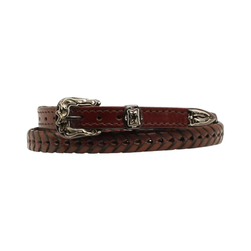 Genuine Leather Twister Laced with Smooth Tabs Brown Hatband 0201602