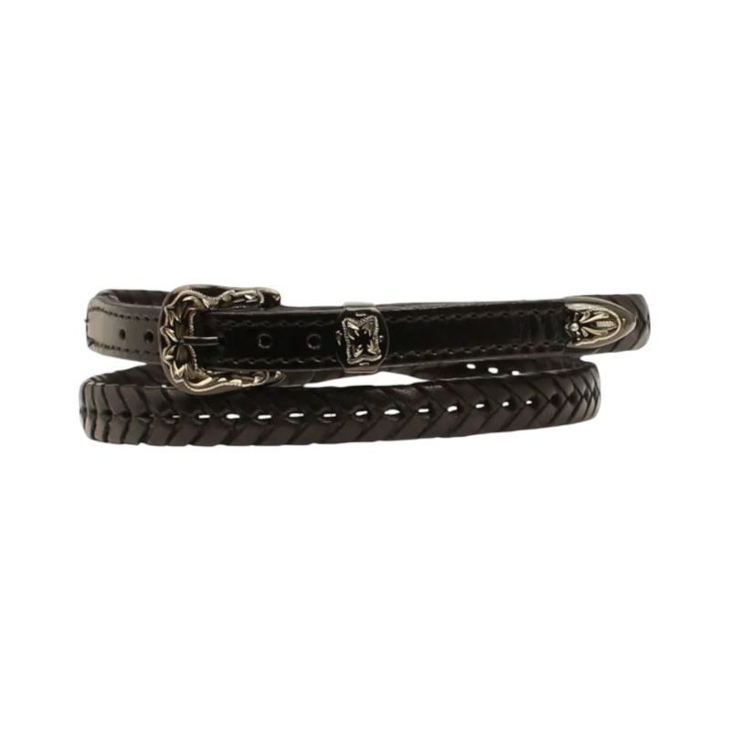 Genuine Leather Twister Laced with Smooth Tabs Black Hatband 0201601