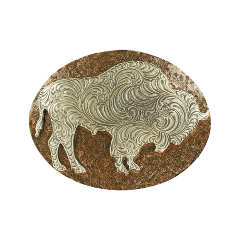 Nocona Oval Buffalo Copper / Silver Western Belt Buckle 37712
