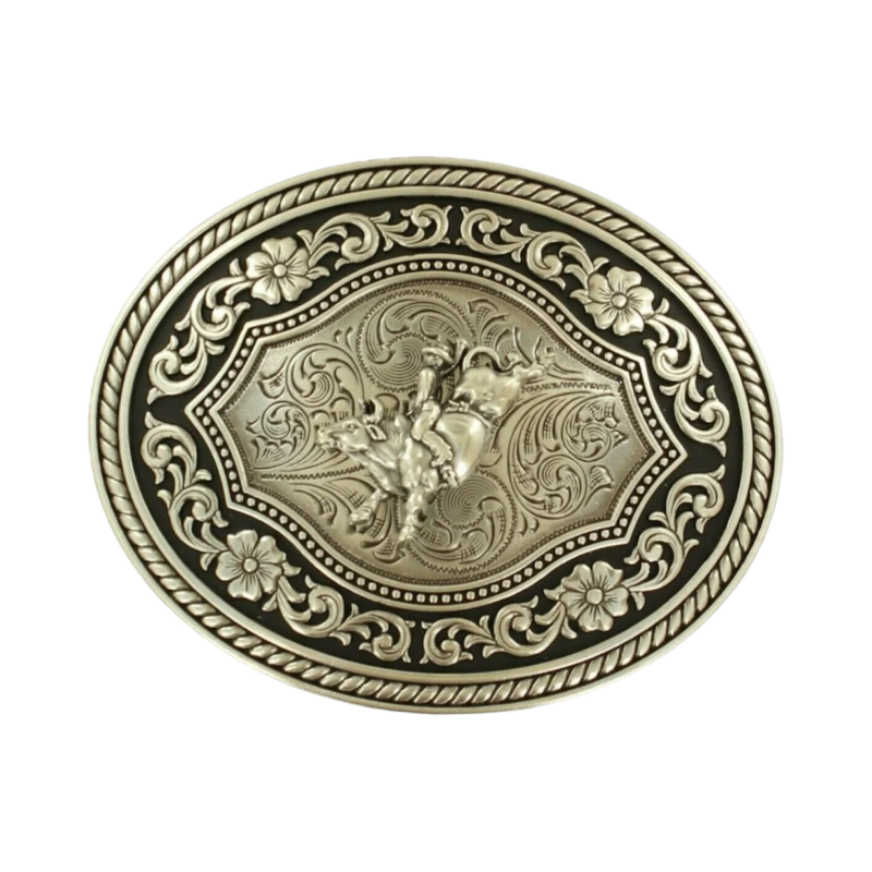 Nocona Bull Rider Oval Rope Edge Scroll Western Belt Buckle 37710