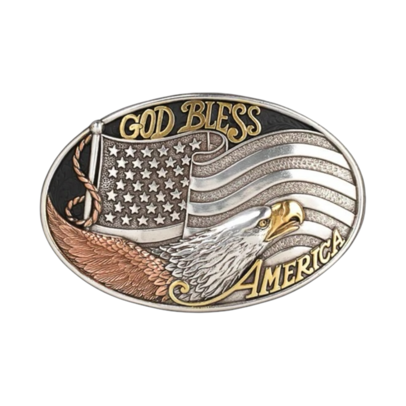 Nocona Oval American Eagle & Flag Western Belt Buckle 37912