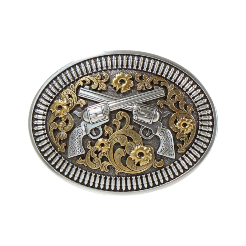 Nocona Floral Revolver Gun & Shells Western Belt Buckle 37009
