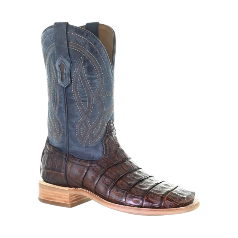 Men's Corral Caiman Embroidered Brown & Blue Western Boots A4057