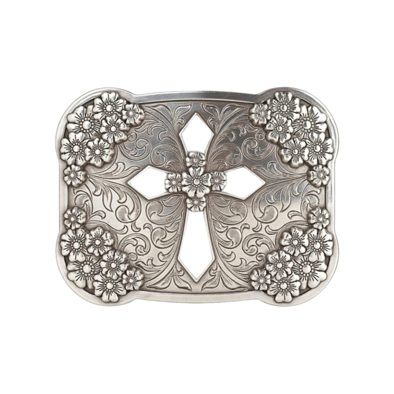 Nocona Ladies Opal Cross Floral Motif Rectangle Western Belt Buckle 37928